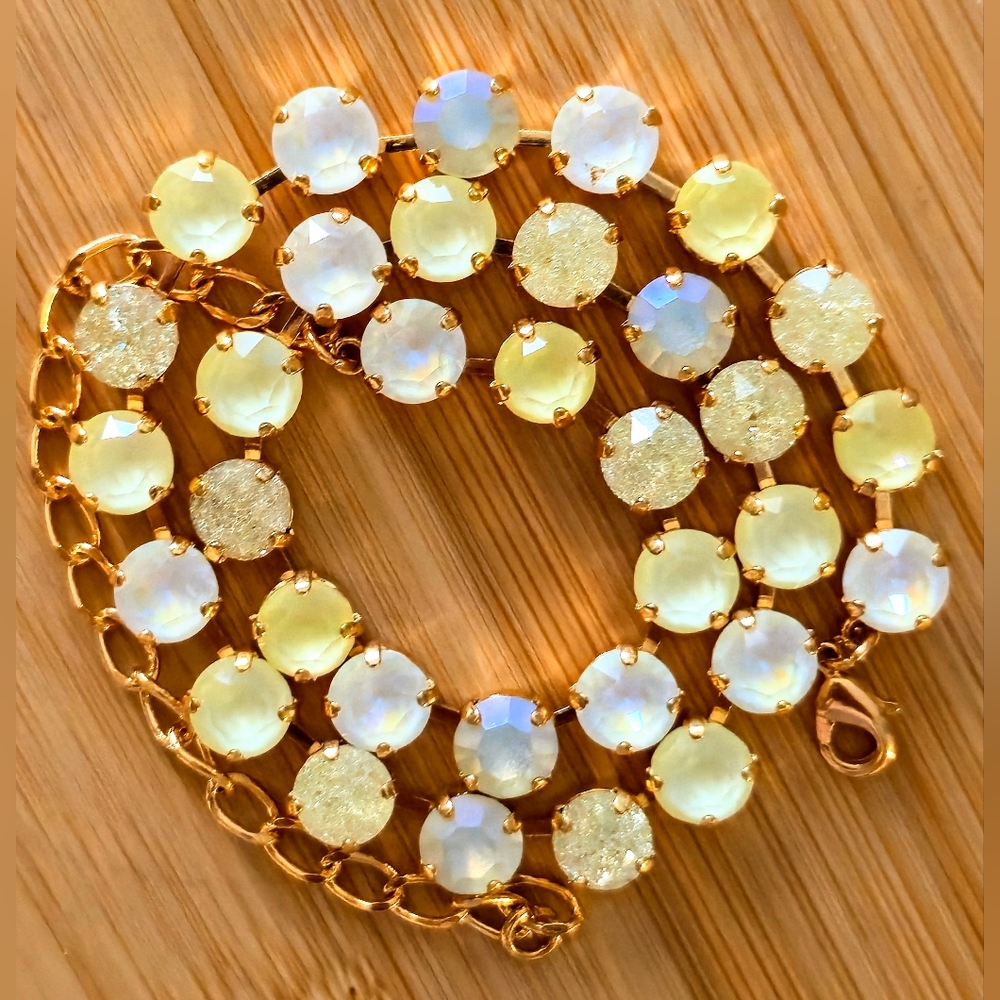 Sweet Yellow Lemon Meringue Premium  Crystals  in Classic Gold Tennis Necklace